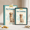Pet Training ebook and tablet mockup with an English cover and a golden retriever.